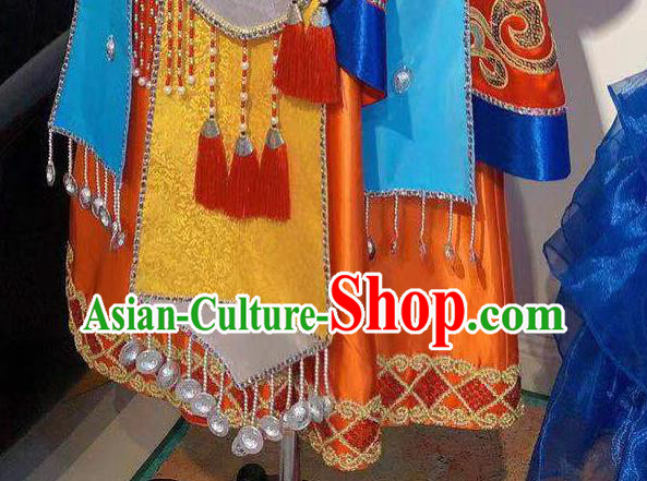 Chinese Zang Nationality Festival Red Dress Folk Dance Costume Traditional Zang Ethnic Clothing