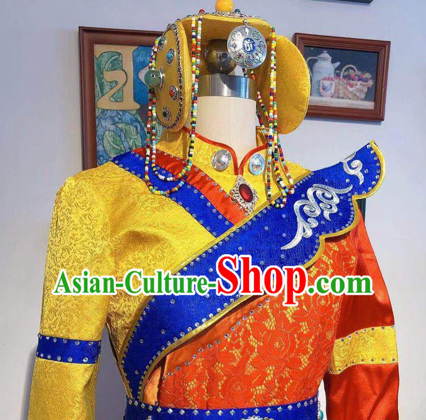 Chinese Zang Nationality Festival Red Dress Folk Dance Costume Traditional Zang Ethnic Clothing