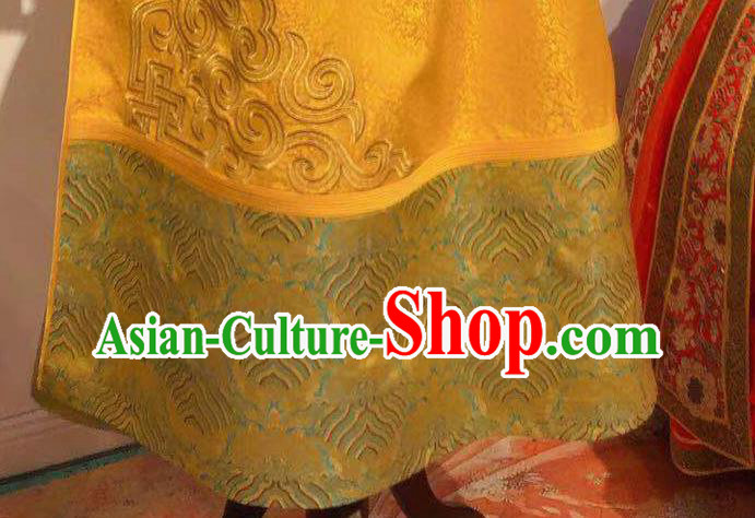Chinese Mongolian Men Folk Dance Costume Traditional Ethnic Clothing Mongol Nationality Festival Gold Robe