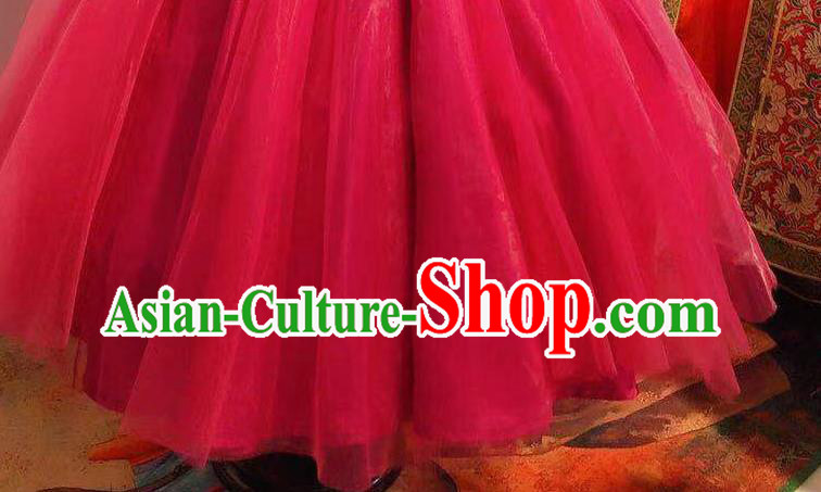 Chinese Mongolian Princess Garment Traditional Ethnic Festival Costume Mongol Nationality Dance Megenta Dress