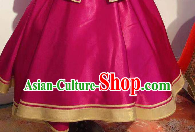 Chinese Mongol Nationality Dance Megenta Dress Mongolian Princess Garment Traditional Ethnic Festival Costume