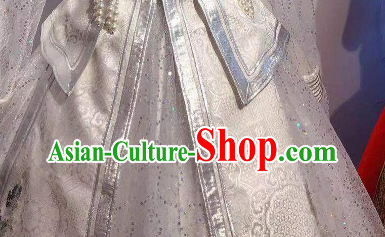 Chinese Mongolian Folk Dance Garment Traditional Ethnic Festival Costume Mongol Nationality Wedding White Dress