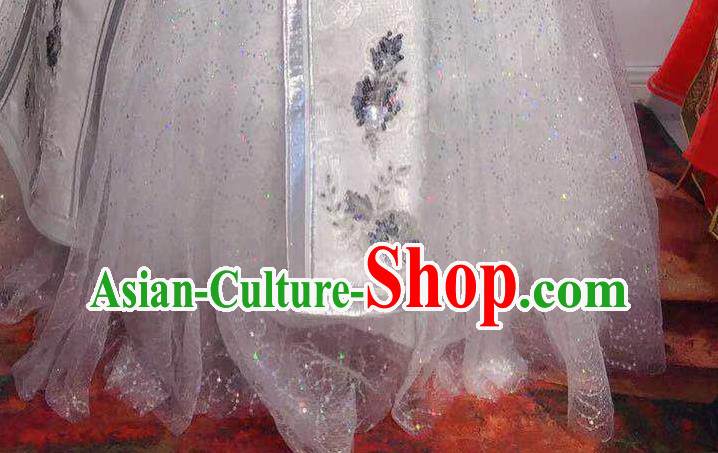 Chinese Mongolian Folk Dance Garment Traditional Ethnic Festival Costume Mongol Nationality Wedding White Dress