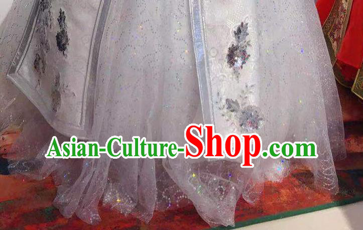 Chinese Mongolian Folk Dance Garment Traditional Ethnic Festival Costume Mongol Nationality Wedding White Dress