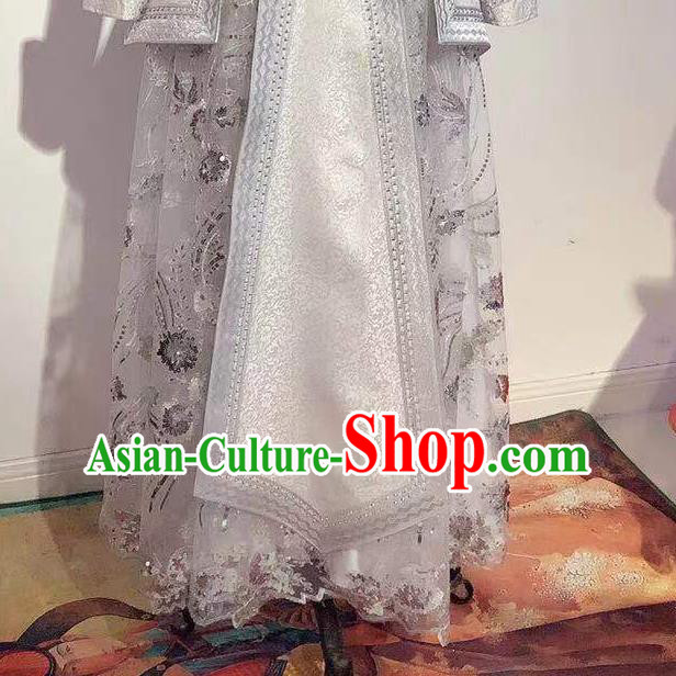 Chinese Mongol Nationality Wedding White Dress Mongolian Folk Dance Garment Traditional Ethnic Festival Costume
