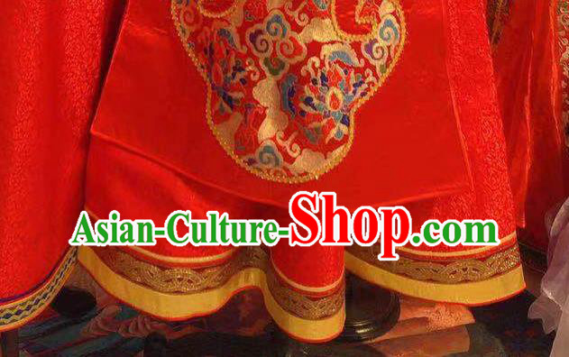 Chinese Traditional Ethnic Wedding Costume Mongol Nationality Bride Red Dress Mongolian Festival Garment