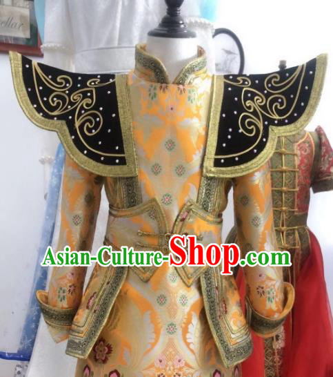 Chinese Traditional Ethnic Children Costume Mongol Nationality Folk Dance Dress Mongolian Festival Garment