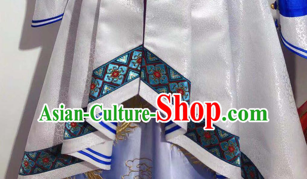 Chinese Mongol Nationality Folk Dance White Dress Mongolian Festival Garment Traditional Ethnic Children Costume