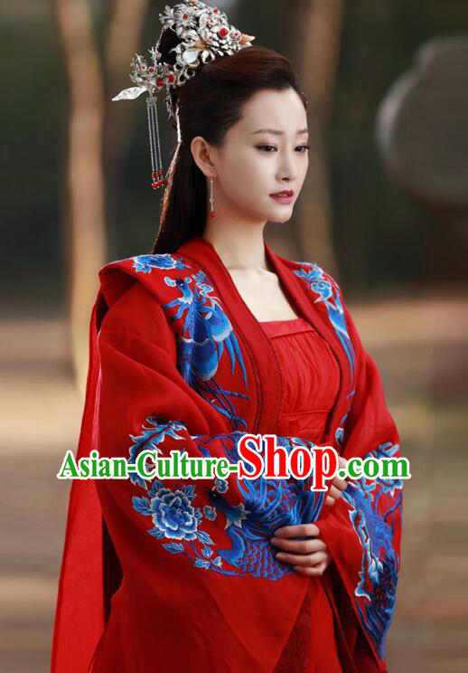 Chinese Ancient Imperial Consort Embroidered Red Dress Ancient Wedding Clothing TV Series The Legends Shen Qianjin Costume