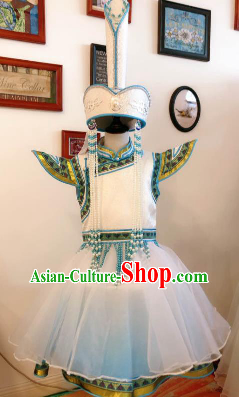 Chinese Ethnic Folk Dance Dress Mongol Nationality Children Garment Costume Mongolian Festival Clothing