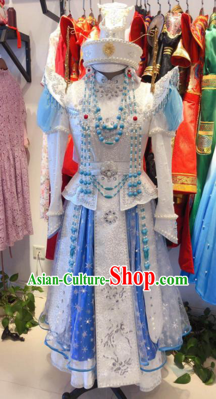 Chinese Mongolian Festival Clothing Ethnic Girl Dress Mongol Nationality Folk Dance Garment Costume