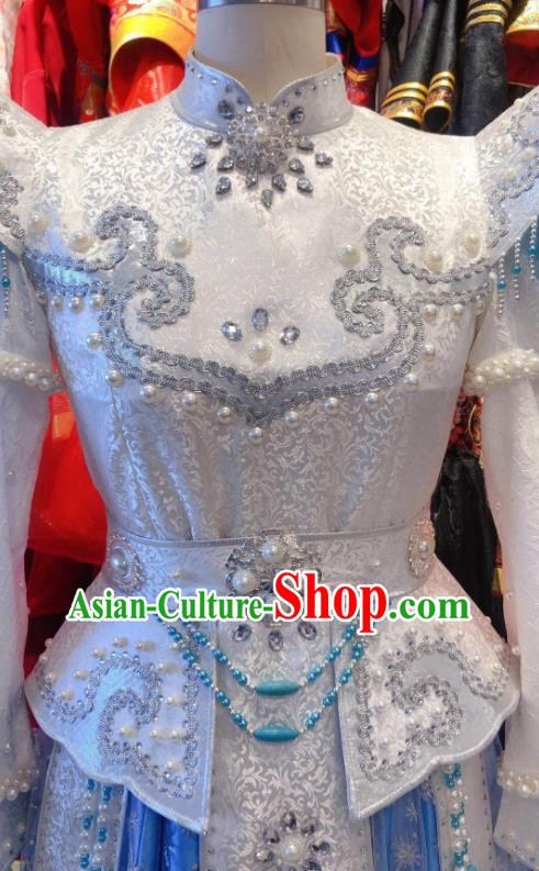 Chinese Mongolian Festival Clothing Ethnic Girl Dress Mongol Nationality Folk Dance Garment Costume