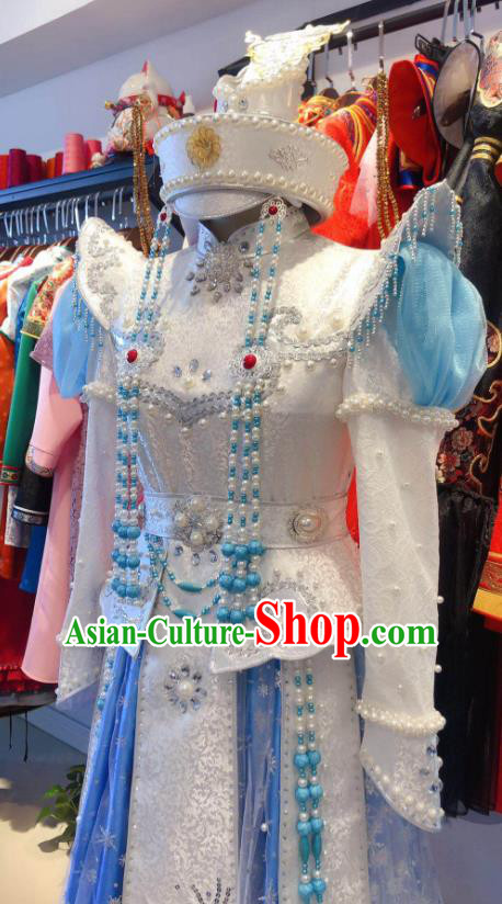 Chinese Mongolian Festival Clothing Ethnic Girl Dress Mongol Nationality Folk Dance Garment Costume