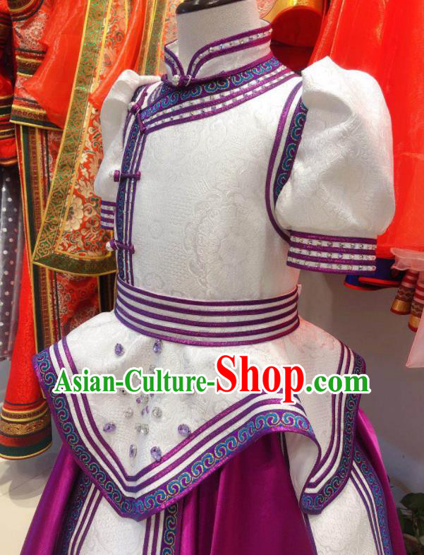 Chinese Mongolian Children Folk Dance Clothing Ethnic Festival Girl Dress Mongol Nationality Garment Costume