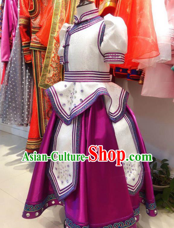 Chinese Mongolian Children Folk Dance Clothing Ethnic Festival Girl Dress Mongol Nationality Garment Costume