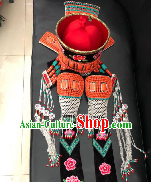 Chinese Mongol Nationality Bride Headdress Mongolian Festival Performance Headpieces Ethnic Woman Hat