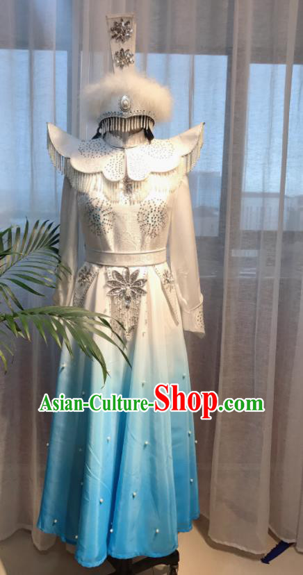 Chinese Mongolian Folk Dance Dress Ethnic Festival Performance Clothing Mongol Nationality Compere Costume