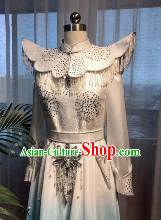 Chinese Mongolian Folk Dance Dress Ethnic Festival Performance Clothing Mongol Nationality Compere Costume