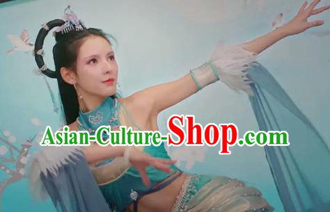 Chinese Romance Movie Mermaid Bound Bai Qiulian Garment Costume Ancient Fairy Beauty Green Dress