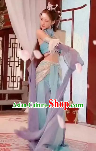 Chinese Romance Movie Mermaid Bound Bai Qiulian Garment Costume Ancient Fairy Beauty Green Dress