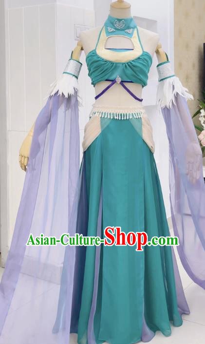 Chinese Romance Movie Mermaid Bound Bai Qiulian Garment Costume Ancient Fairy Beauty Green Dress