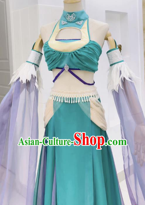 Chinese Romance Movie Mermaid Bound Bai Qiulian Garment Costume Ancient Fairy Beauty Green Dress
