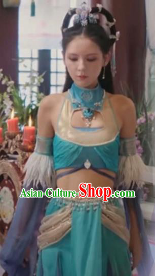 Chinese Romance Movie Mermaid Bound Bai Qiulian Garment Costume Ancient Fairy Beauty Green Dress