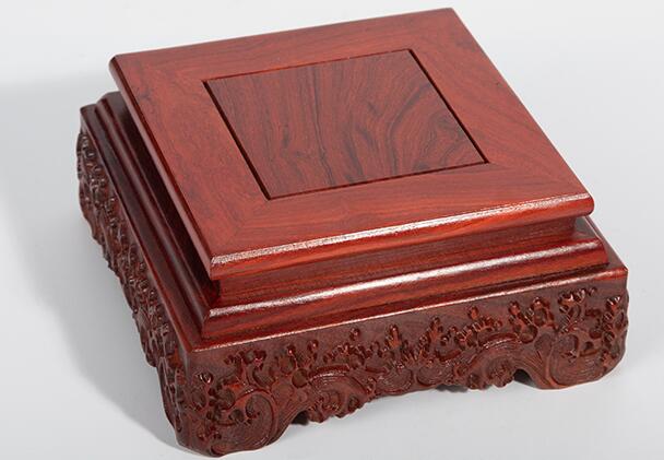 Chinese Hand Carved Square Wooden Stand Top Red Rosewood Vase Pedestal Handmade Traditional Craft