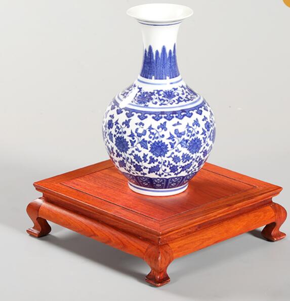 Chinese Traditional Craft Top Hand Carved Square Wooden Stand Handmade Rosewood Vase Pedestal