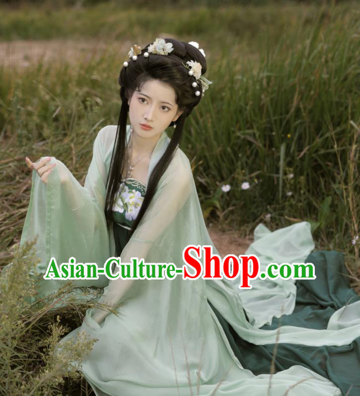 Chinese Ancient Court Beauty Clothing Tang Dynasty Princess Garment Costumes Traditional Green Hanfu Dress