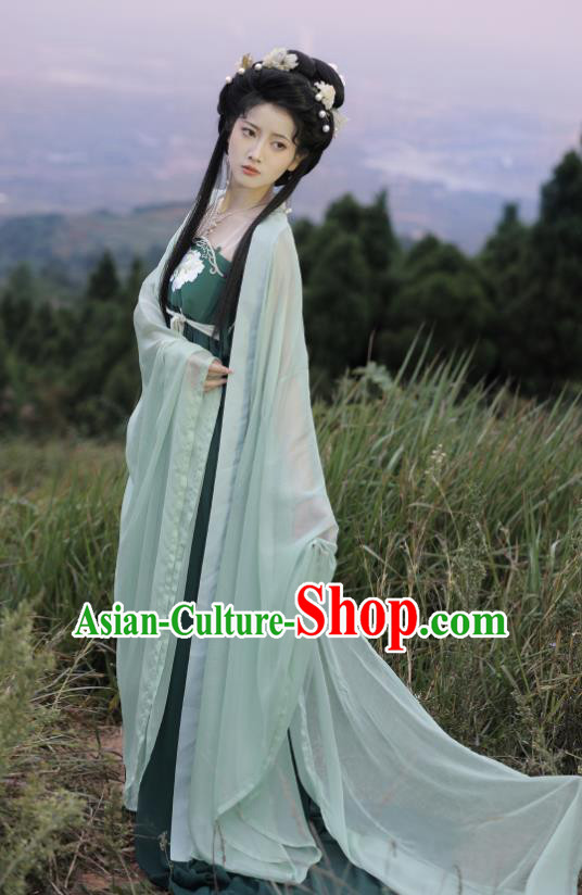 Chinese Ancient Court Beauty Clothing Tang Dynasty Princess Garment Costumes Traditional Green Hanfu Dress