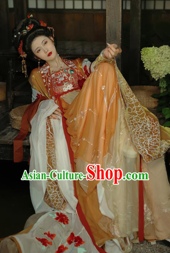 Chinese Tang Dynasty Imperial Consort Garment Costumes Traditional Embroidered Hanfu Dress Ancient Empress Clothing