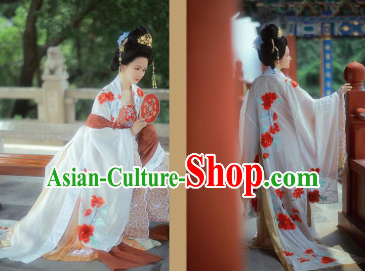 Chinese Tang Dynasty Imperial Consort Garment Costumes Traditional Embroidered Hanfu Dress Ancient Empress Clothing