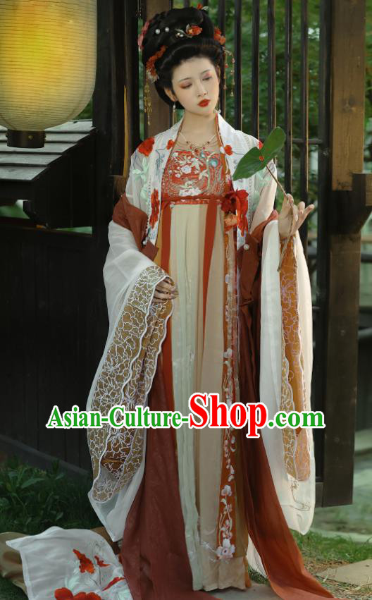 Chinese Tang Dynasty Imperial Consort Garment Costumes Traditional Embroidered Hanfu Dress Ancient Empress Clothing