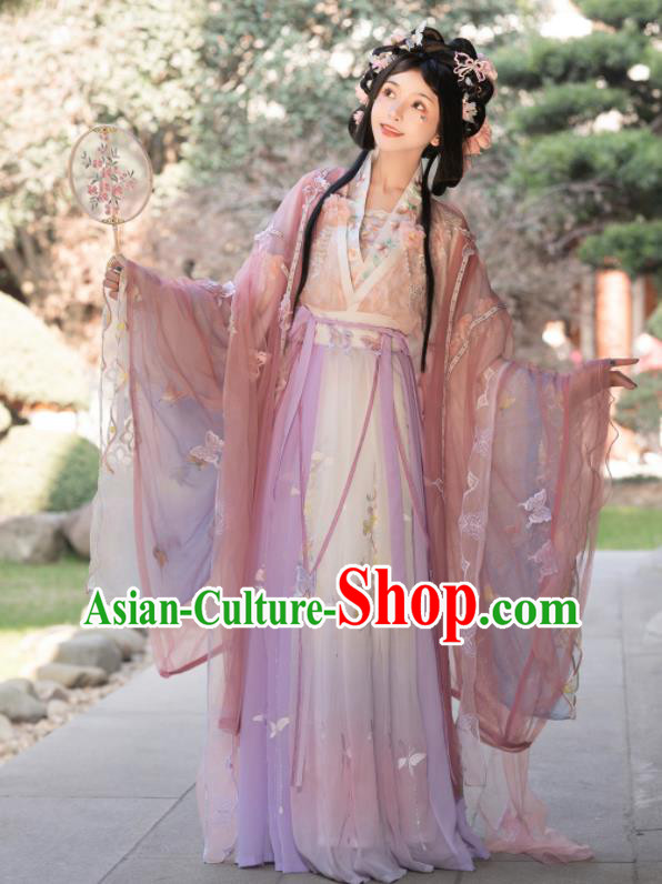 Chinese Ancient Flower Fairy Clothing Southern and Northern Dynasties Princess Garment Costumes Traditional Pink Hanfu Dress