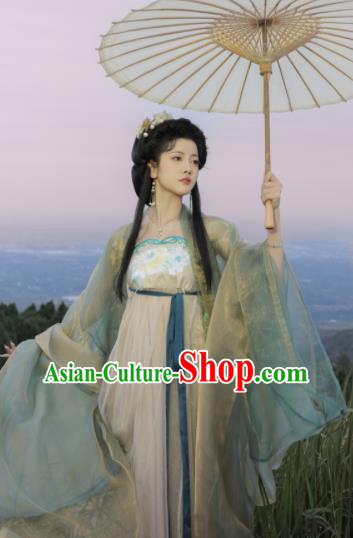 Chinese Ancient Palace Beauty Clothing Tang Dynasty Princess Garment Costumes Traditional Green Hanfu Dresses