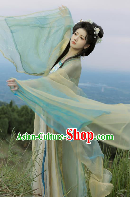 Chinese Ancient Palace Beauty Clothing Tang Dynasty Princess Garment Costumes Traditional Green Hanfu Dresses