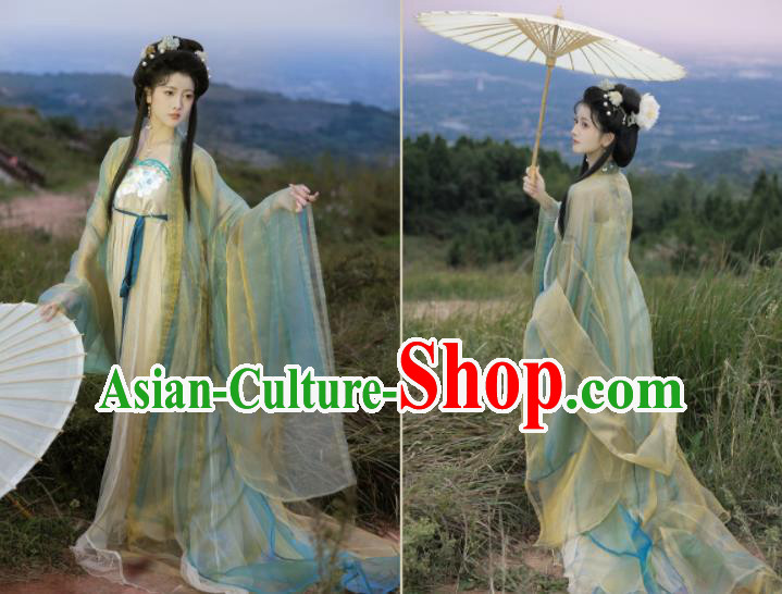 Chinese Ancient Palace Beauty Clothing Tang Dynasty Princess Garment Costumes Traditional Green Hanfu Dresses