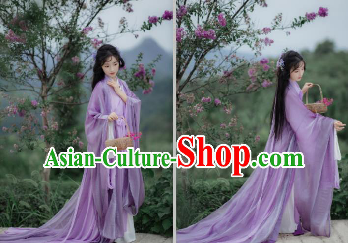 Chinese Traditional Purple Hanfu Dresses Ancient Palace Beauty Clothing Han Dynasty Princess Garment Costumes