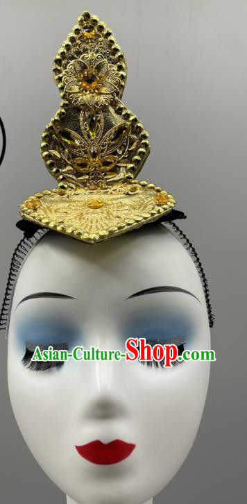 China Classical Dance Hair Jewelry Dunhuang Flying Apsaras Dance Wig Headpiece Women Group Stage Performance Headwear
