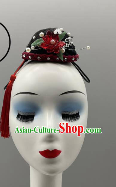 China Women Group Stage Performance Headwear Classical Dance Wig and Hair Jewelry Jiaozhou Yangko Dance Headpiece