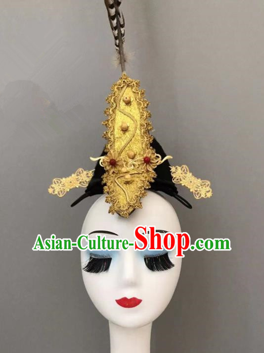 China Tang Beauty Dance Feather Headpieces Xiang Ji Dance Stage Performance Headwear Classical Dance Wig and Hair Jewelries