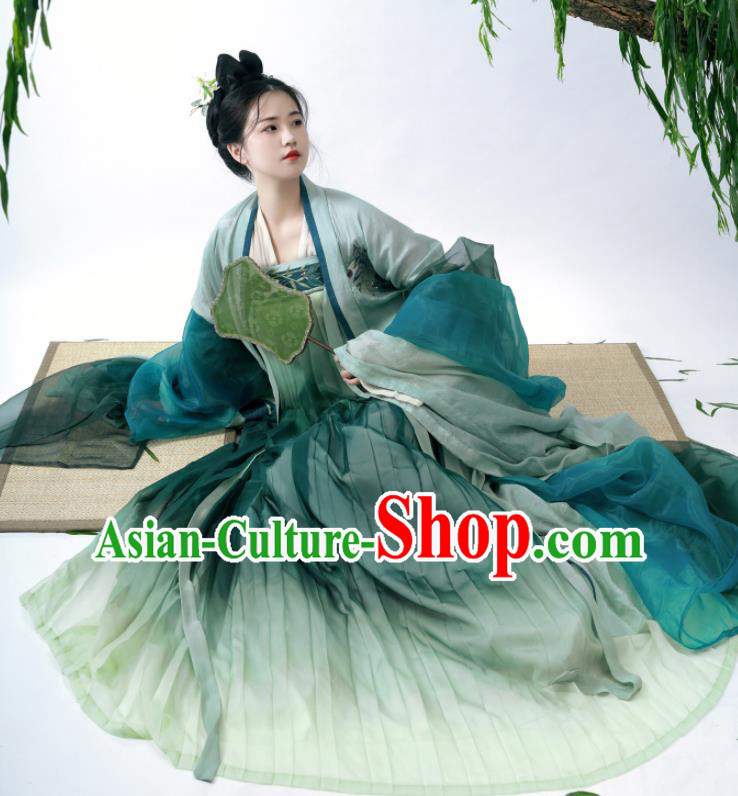 Chinese Traditional Green Hanfu Dress Tang Dynasty Young Lady Costumes Ancient Princess Clothing