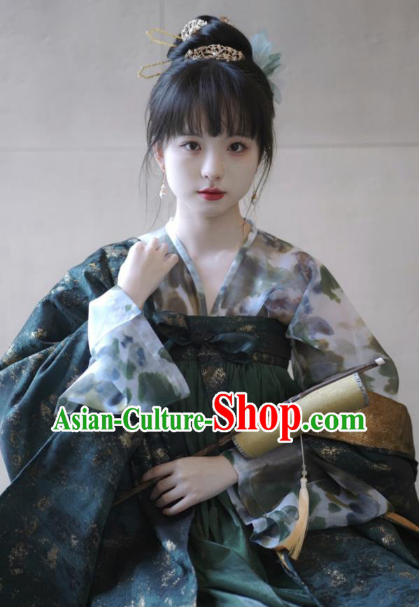Chinese Tang Dynasty Palace Lady Costumes Ancient Royal Princess Clothing Traditional Green Hanfu Dresses