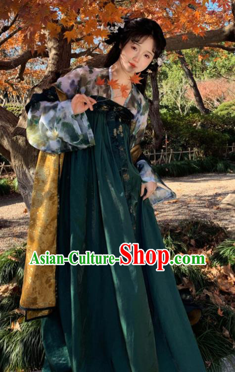 Chinese Tang Dynasty Palace Lady Costumes Ancient Royal Princess Clothing Traditional Green Hanfu Dresses