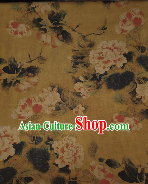Chinese Traditional Cheongsam Yellow Silk Material Classical Peony Pattern Design Gambiered Guangdong Gauze Fabric