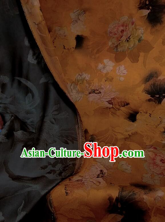 Chinese Traditional Cheongsam Orange Silk Material Classical Peony Pattern Design Gambiered Guangdong Gauze Fabric