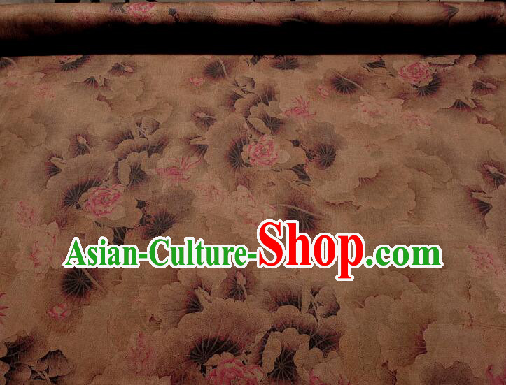 Asian Brown Silk Material Chinese Traditional Peony Pattern Design Gambiered Guangdong Gauze Fabric