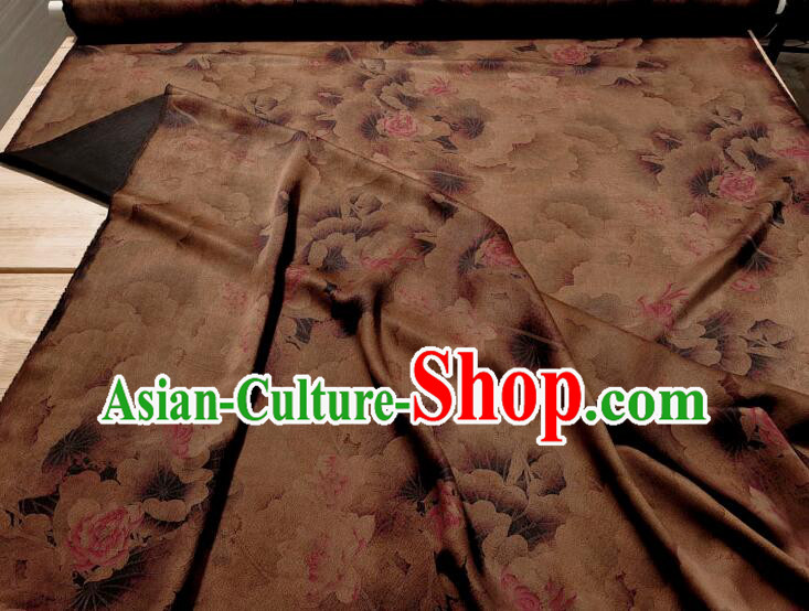 Asian Brown Silk Material Chinese Traditional Peony Pattern Design Gambiered Guangdong Gauze Fabric