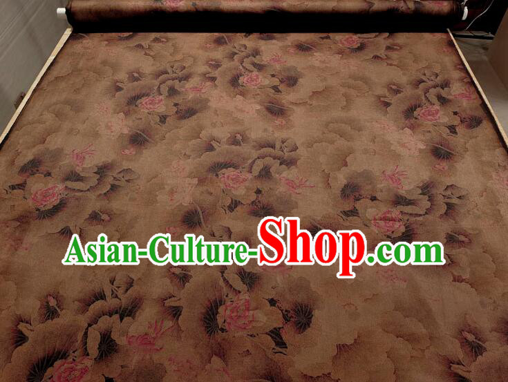 Asian Brown Silk Material Chinese Traditional Peony Pattern Design Gambiered Guangdong Gauze Fabric
